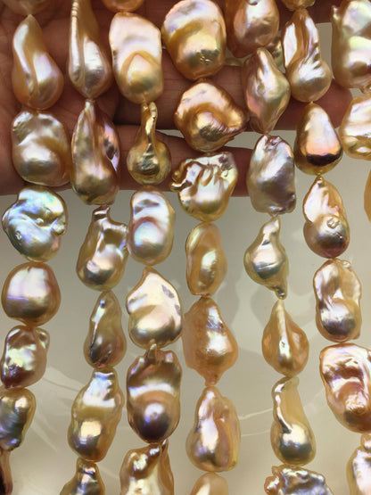 15.5'' AAA 14-18mm natural champagne flame ball pearl,FL15-3A-7-4
