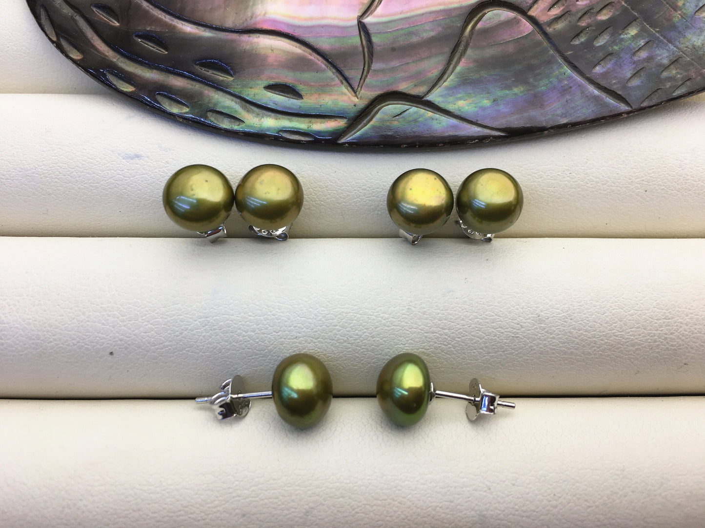 AAA 8-8.5mm green pearl stud earrings,sterling silver stud earrings,SE1-T20
