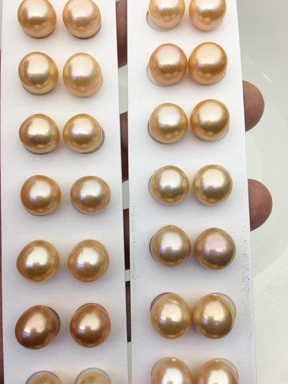 2 pairs AAA 11-12mm orange rice freshwater pearls,half hole,LR11-T7
