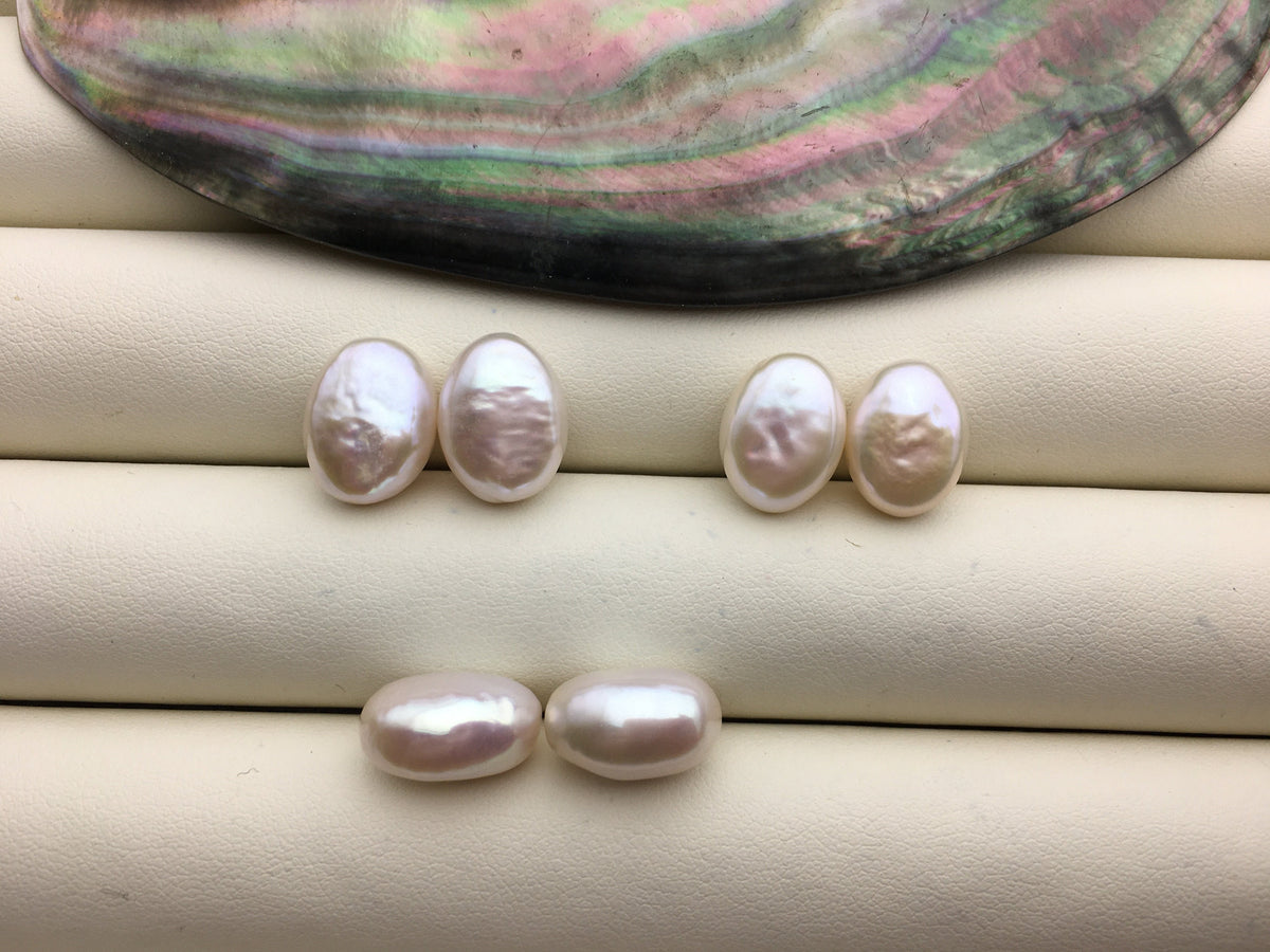 1 pair AAA 9-11mm Thick White Ellipse Freshwater Pearl loose Beads Pair,ZS-103-37-66