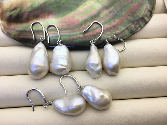 1 pair AA+ 12-13mm White nugget pearl dangle earrings,S925 sterling silver,wedding pearl earrings,SE3-T57