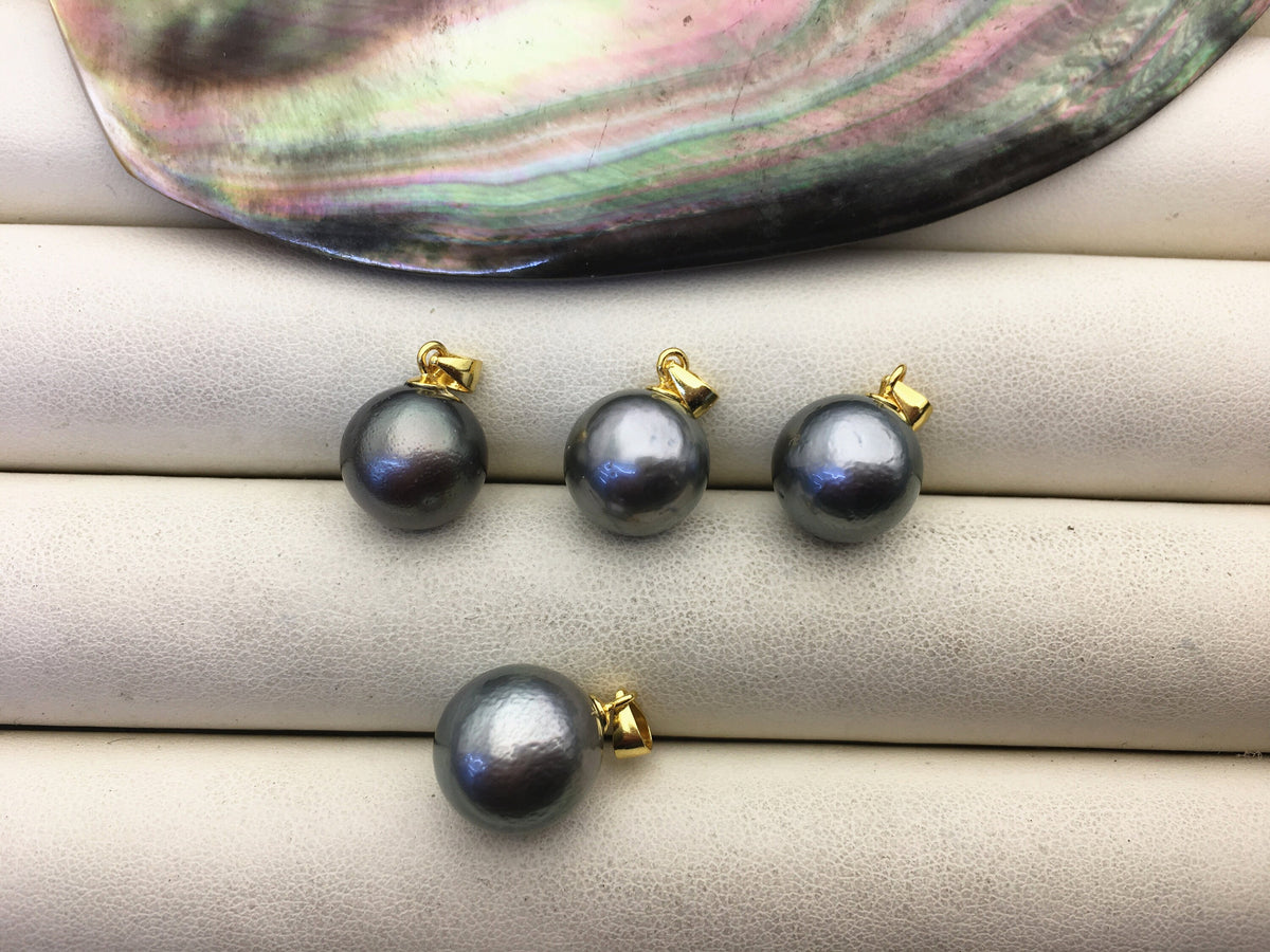 1pc 11-12mm Genuine Natural Gray Green Round Tahitian Pearl Pendant, natural color sea pearl,pearl necklace - NC1-T44-11