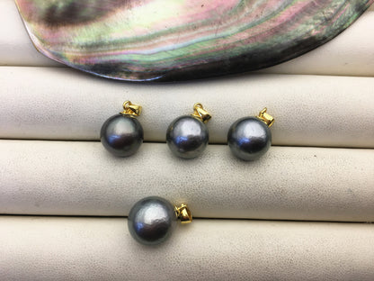 1pc 11-12mm Genuine Natural Gray Green Round Tahitian Pearl Pendant, natural color sea pearl,pearl necklace - NC1-T44-11