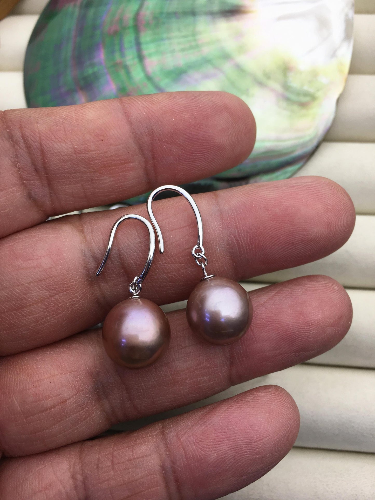 AAA 11-12mm purple oval near round edison pearl dangle earrings,SE3-T9-73
