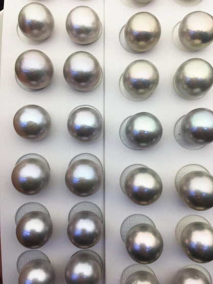 1 pair AAA 14-15mm Gray Round edison freshwater pearl,half hole, RP14-3A-1
