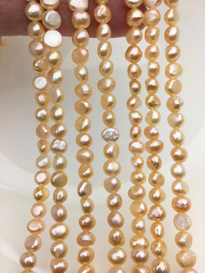 AA+ 6-6.5mm peach nugget freshwater pearls,irregular nugget freshwater pearl strand,cheap price,pearl factory china,LM6-T4