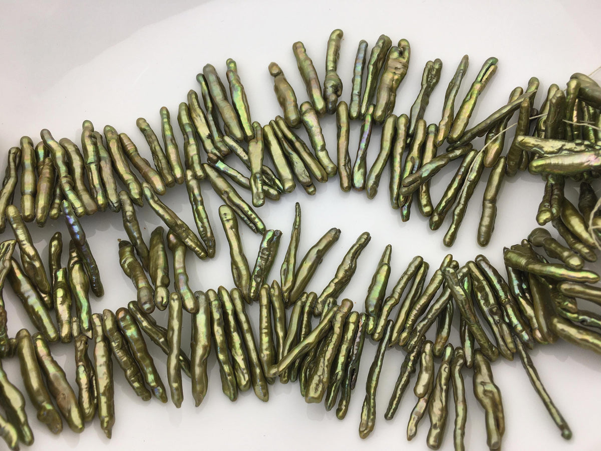 AA 3-5mm green toothpick Pearl Necklace,Genuine Fresh Water Pearl,Wedding Necklace,Mothers Day,ZS-80-10-41