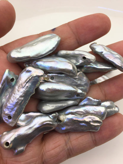 27pcs AA 12-15mm gray biwa keshi Freshwater Pearls, large hole,ZS-80-1-18