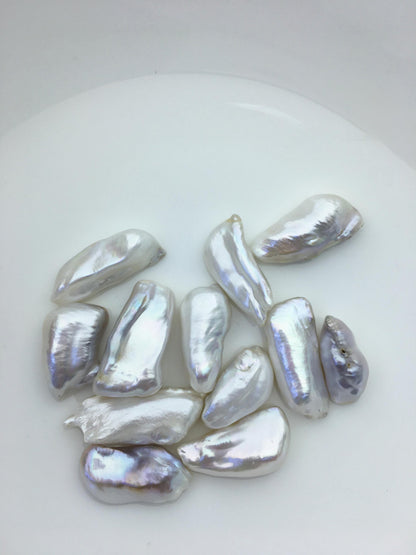 12pcs AAA 11-16mm white thick biwa keshi Freshwater Pearls, no hole,ZS-80-1-37