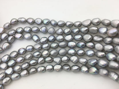 AAA 7.4-8.4m gray nugget freshwater pearls,white cultured freshwater baroque pearl bead string,LM8-T8