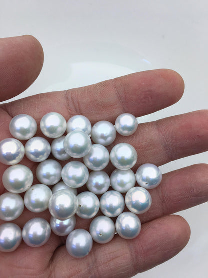 High Luster!10pcs AAA 10-11mm white round freshwater pearls,0.9mm half hole,RP10-3A-5