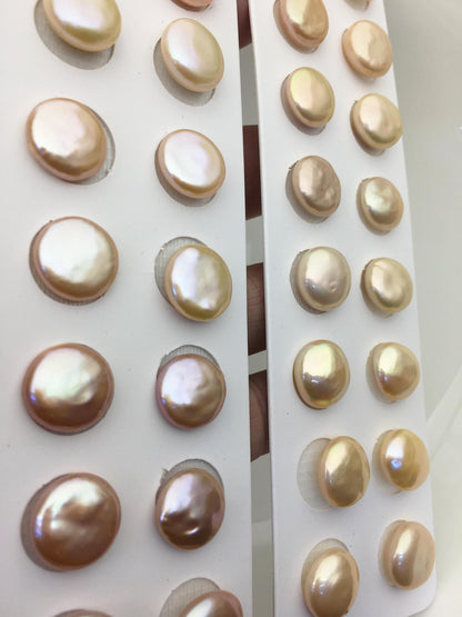 2 pairs AAA 13-14mm Pink Coin Freshwater Loose Pearls Pair,For make Pearl Jewelry,0.9mm half hole,COIN11-3A-3-6