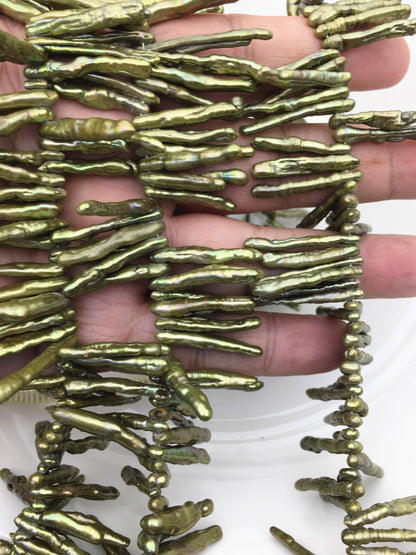 AA 3-5mm green toothpick Pearl Necklace,Genuine Fresh Water Pearl,Wedding Necklace,Mothers Day,ZS-80-10-41