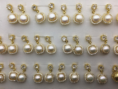 2 pairs White AAA button round pearl stud earrings,fashion pearl earrings,wedding pearl earrings,SE3-175-4