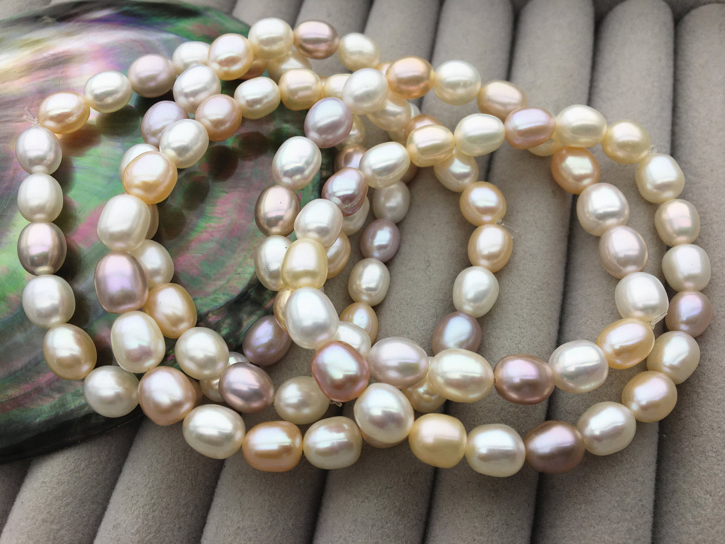 7 inchs AAA 7mm oval Freshwater pearl Elastic string Bracelet,rice pearl bracelet,B8-039
