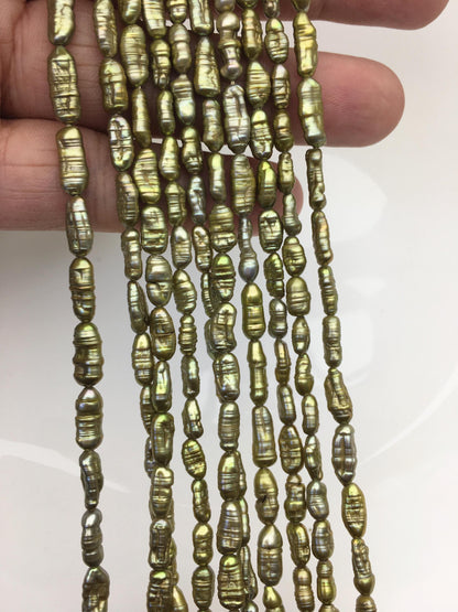 AA 4-5mm green brown toothpick Biwa Pearl Necklace,Genuine Fresh Water Pearl,Wedding Necklace,Mothers Day,ZS-80-10-20