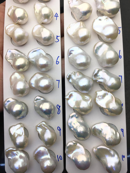 1 pair AAA 13-16x19-25mm White Flame ball Pearl Pairs - 0.9mm top half hole,large Baroque freshwater pearl pairs,FL15-3A-8-39