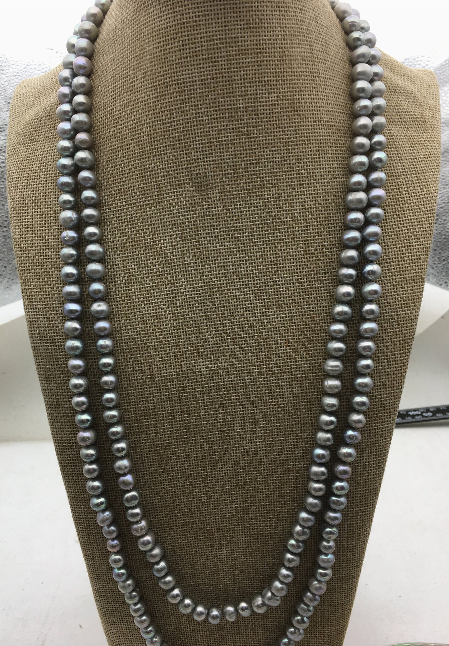 67'' 9mm Gray Potato Near Round Freshwater Pearl Necklace,dark gray Pearl necklace,gray round pearl,NPN1-076