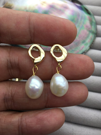 AAA 11mm big white baroque pearl stud earrings,wedding pearl earrings,SE3-131-36