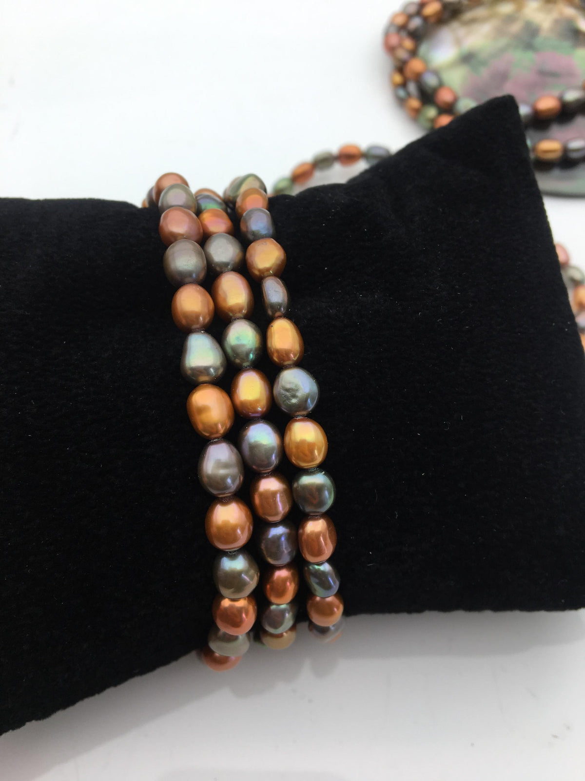 3pcs 7.5 inches AAA 5-6mm Brown Green Mix Color Nugget Freshwater pearl Elastic string Bracelet,B8-017