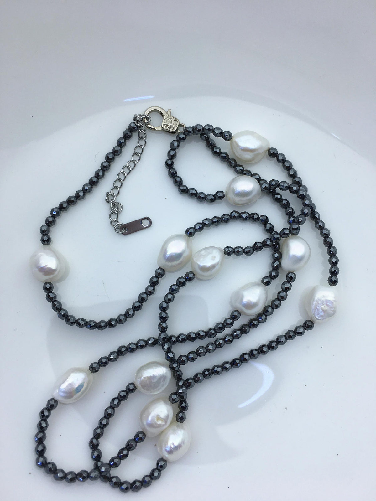 32'' AAA 10-11mm white nugget pearl black Hematite Necklace,NPN1-T25
