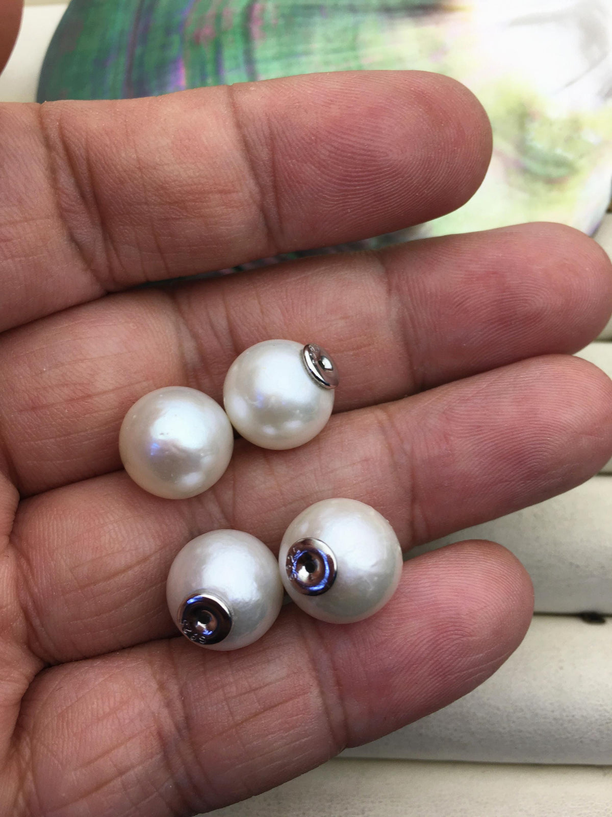 1 pair AA+ 12-13mm White round edison silver freshwater pearl Pair,ED11-3A-2-38