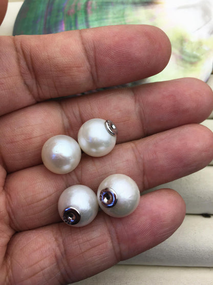1 pair AA+ 12-13mm White round edison silver freshwater pearl Pair,ED11-3A-2-38