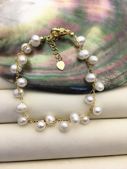 6.5+2'' white AA+ 4-5mm small potato pearl handmade bracelet, B8-055-10