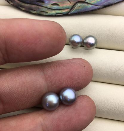 1 pair AAA 8-9mm Gray Green Rainbow Gray Color Pearl earrings,stud pearl earrings,Sterling Silver,Wedding,Happiness,bridal,birthday,SE1-033