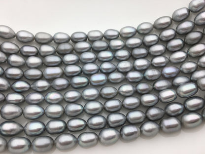 AA+ 8.4-9.3x11-13mm Gray long rice Freshwater pearl,for leather pearl necklace,Cultured pearl,white oval pearl necklace,LR9-T9