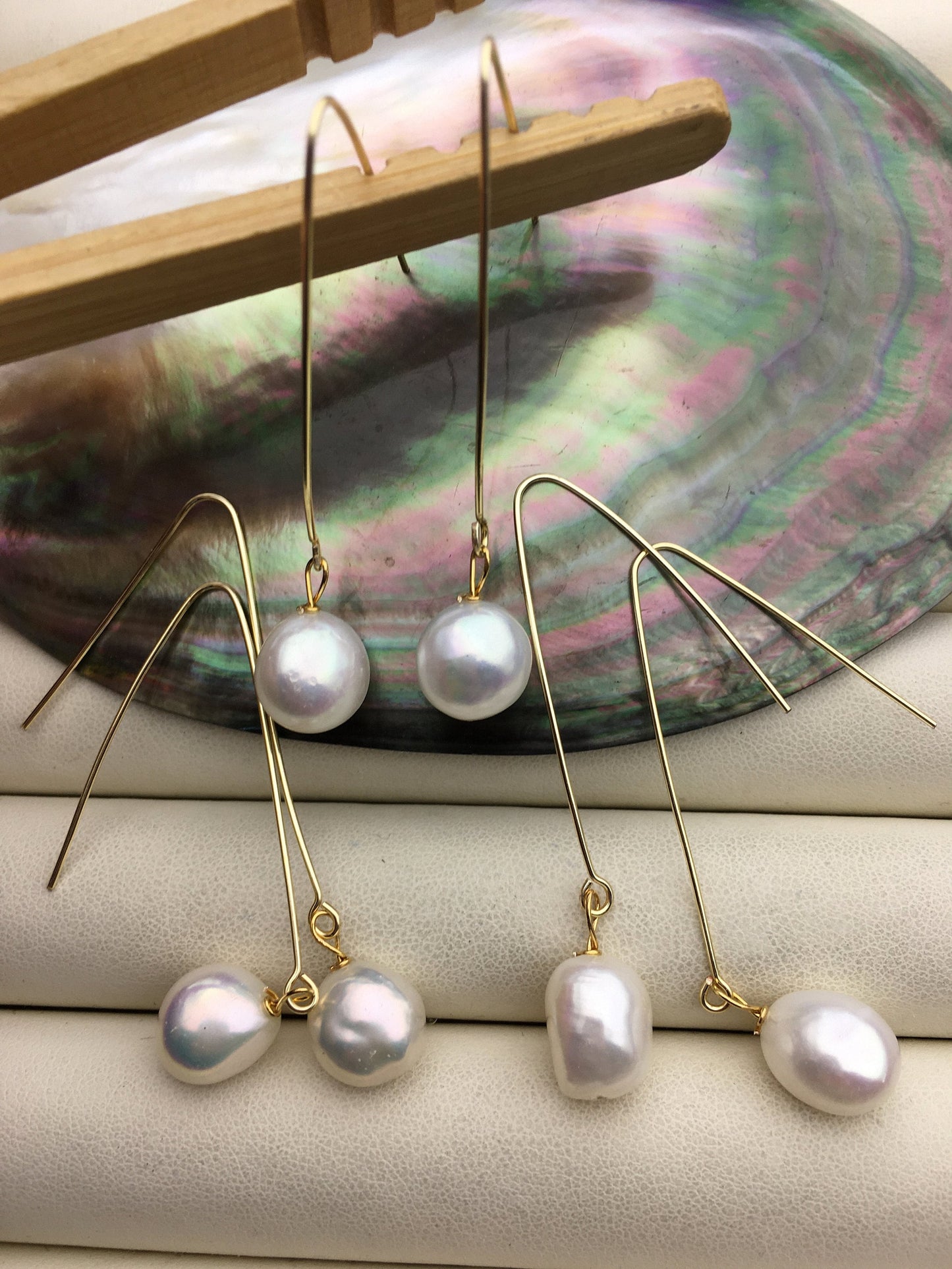 1 pair White 11mm big nugget freshwater pearl dangle earrings,wedding pearl earrings,SE3-131-1
