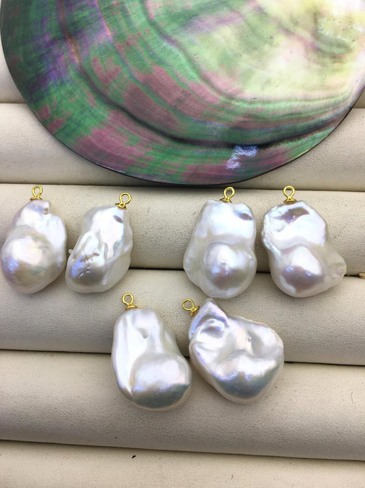 2 pairs AAA 14-16x19-23mm White Flameball Pearl Pairs - large Baroque freshwater pearl pairs,FL15-3A-10