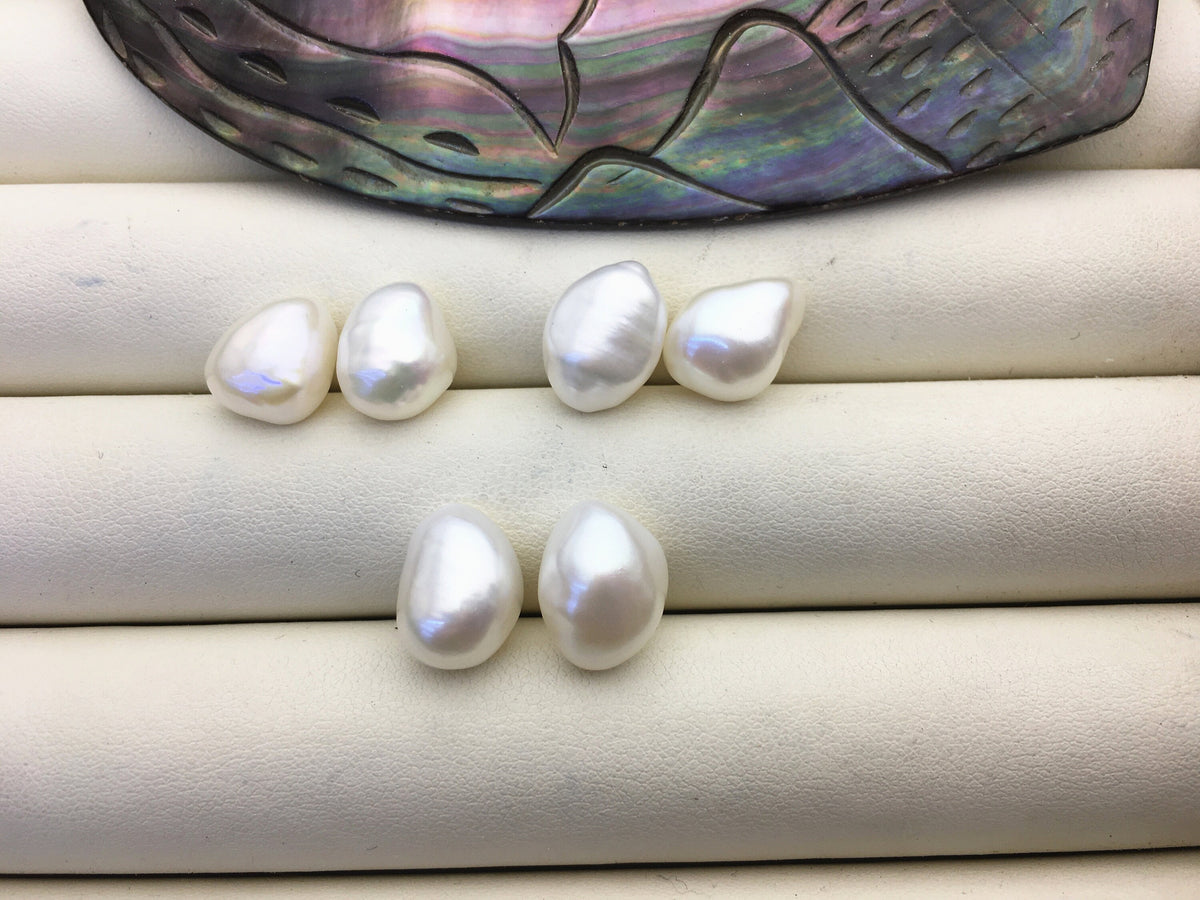2 pairs AAA 10mm White Nugget baroque loose pearl pairs ,Earring Supplies, no hole, Freshwater Pearls earrings - ZS-103-37-27