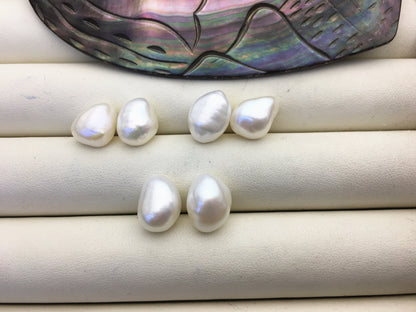 2 pairs AAA 10mm White Nugget baroque loose pearl pairs ,Earring Supplies, no hole, Freshwater Pearls earrings - ZS-103-37-27