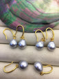 1 pair AA+ 9-10mm Silver Gray South Sea drop pearl Gold dangling earrings,SE3-109-5