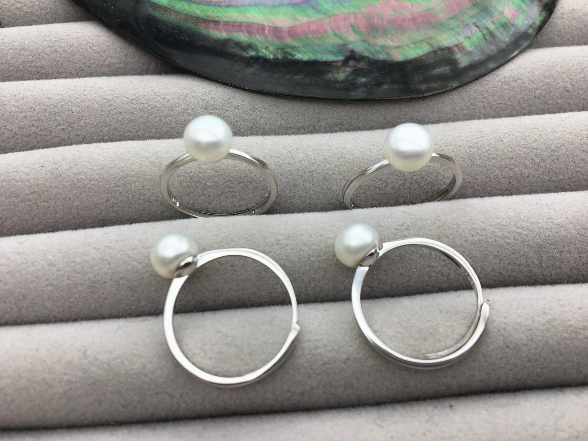 AAA white Pearl Genuine Sterling silver ring,anniversary ring,wedding rings for women,sterling silver 925 open ring jewellery,R1-042