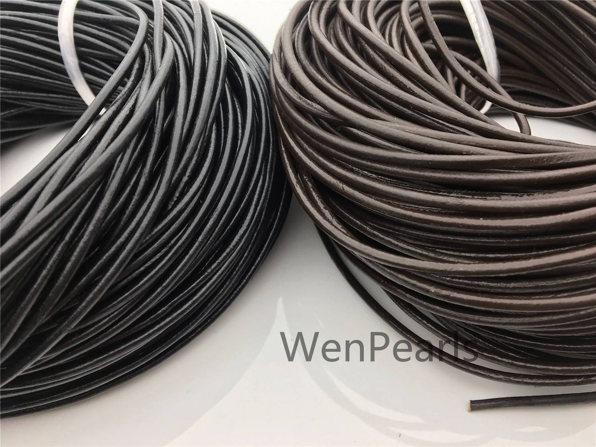 3mm Black/Coffer Round Leather Cord,Wholesale Jewelry Supplies,Distressed Matte Finish,LC3-204