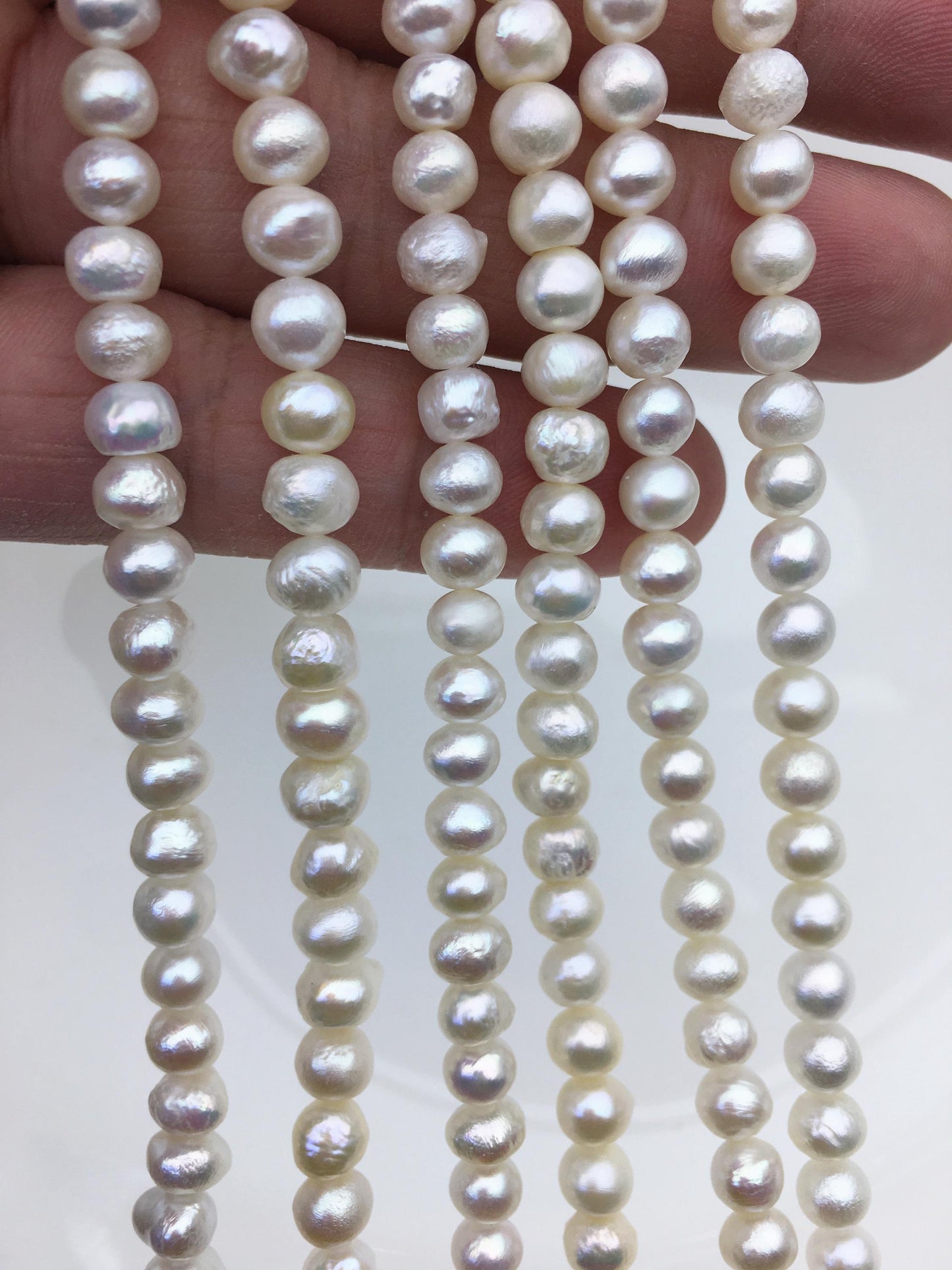 AA+ 5.5-6.5mm Thick Skin white button pearls,Rondelle pearl Beads,loose strands,SM6-T12