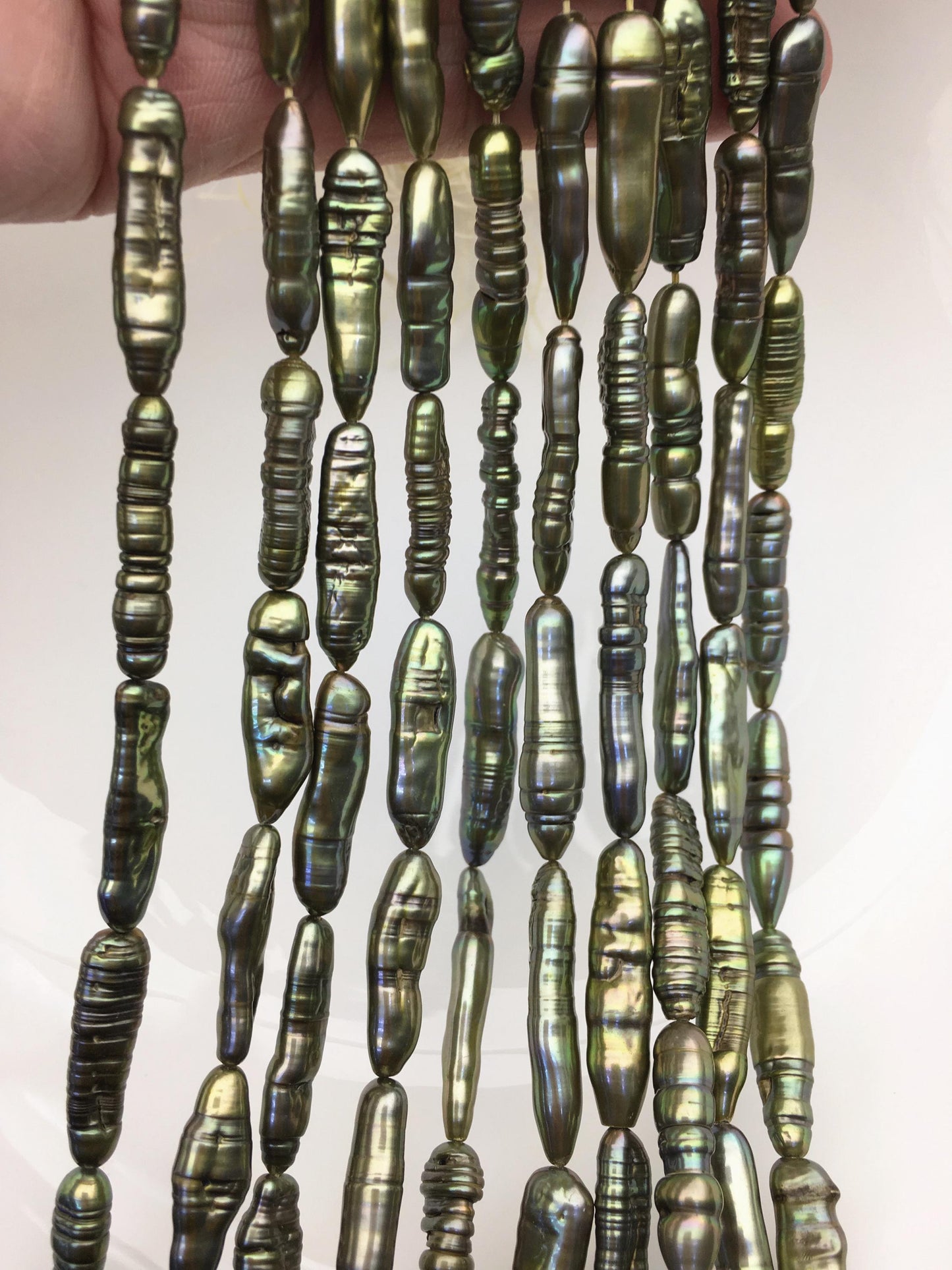 AA+ 6-7mm green toothpick Biwa Pearl Necklace,Genuine Fresh Water Pearl,Wedding Necklace,Mothers Day,ZS-80-10-15