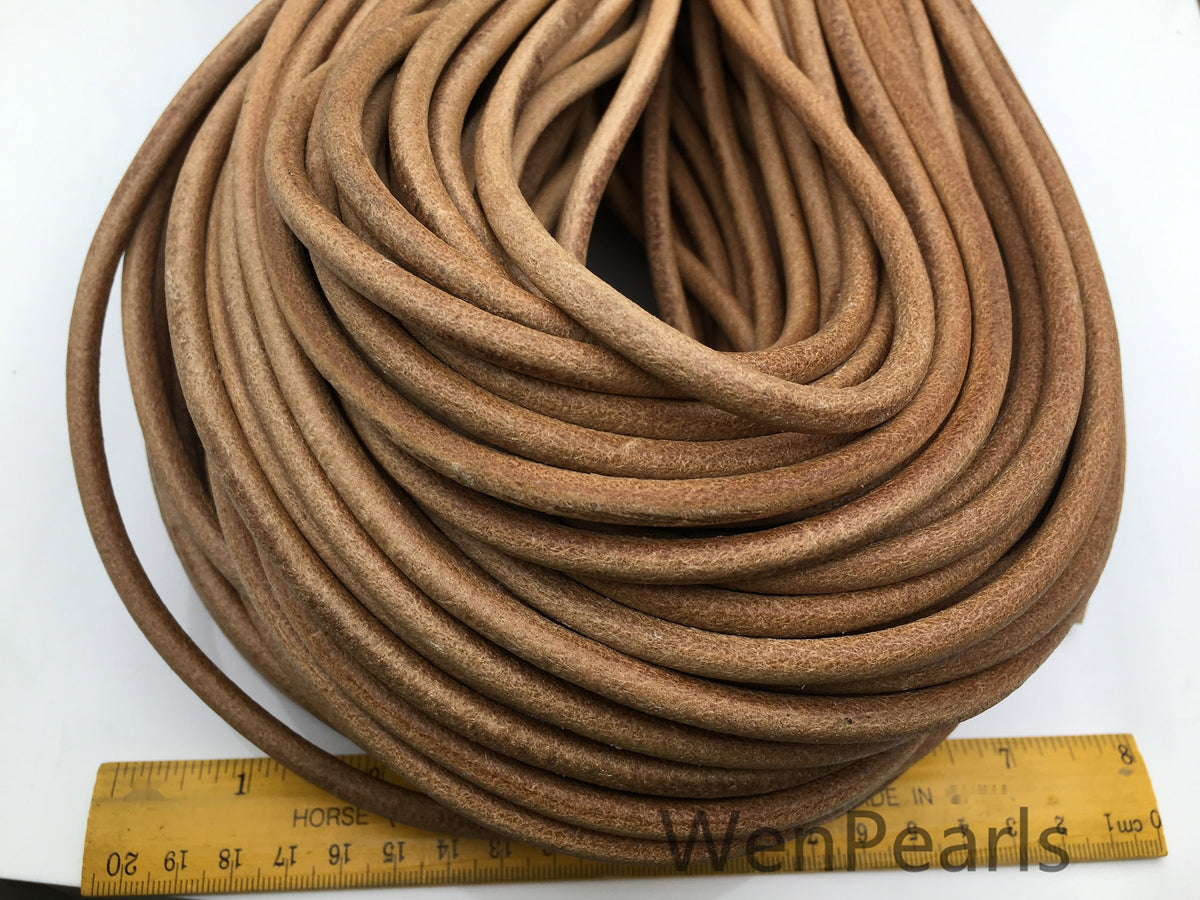 1/2/5/10 yards 6mm Natural Tan Color Round Leather Cord,Wholesale Jewelry Supplies,Distressed Matte Finish,LC6-202