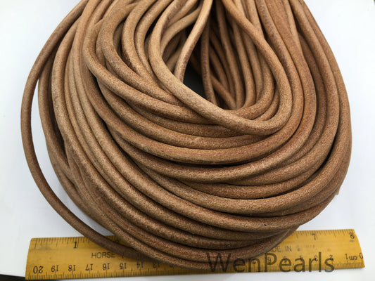 1/2/5/10 yards 6mm Natural Tan Color Round Leather Cord,Wholesale Jewelry Supplies,Distressed Matte Finish,LC6-202