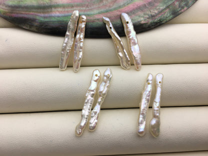 2 pairs AA+ 3-5x25-30mm white Toothpick pearls Pair,for make dangle earrings,baroque pearl,loose pearl beads,ZS-127-62-43
