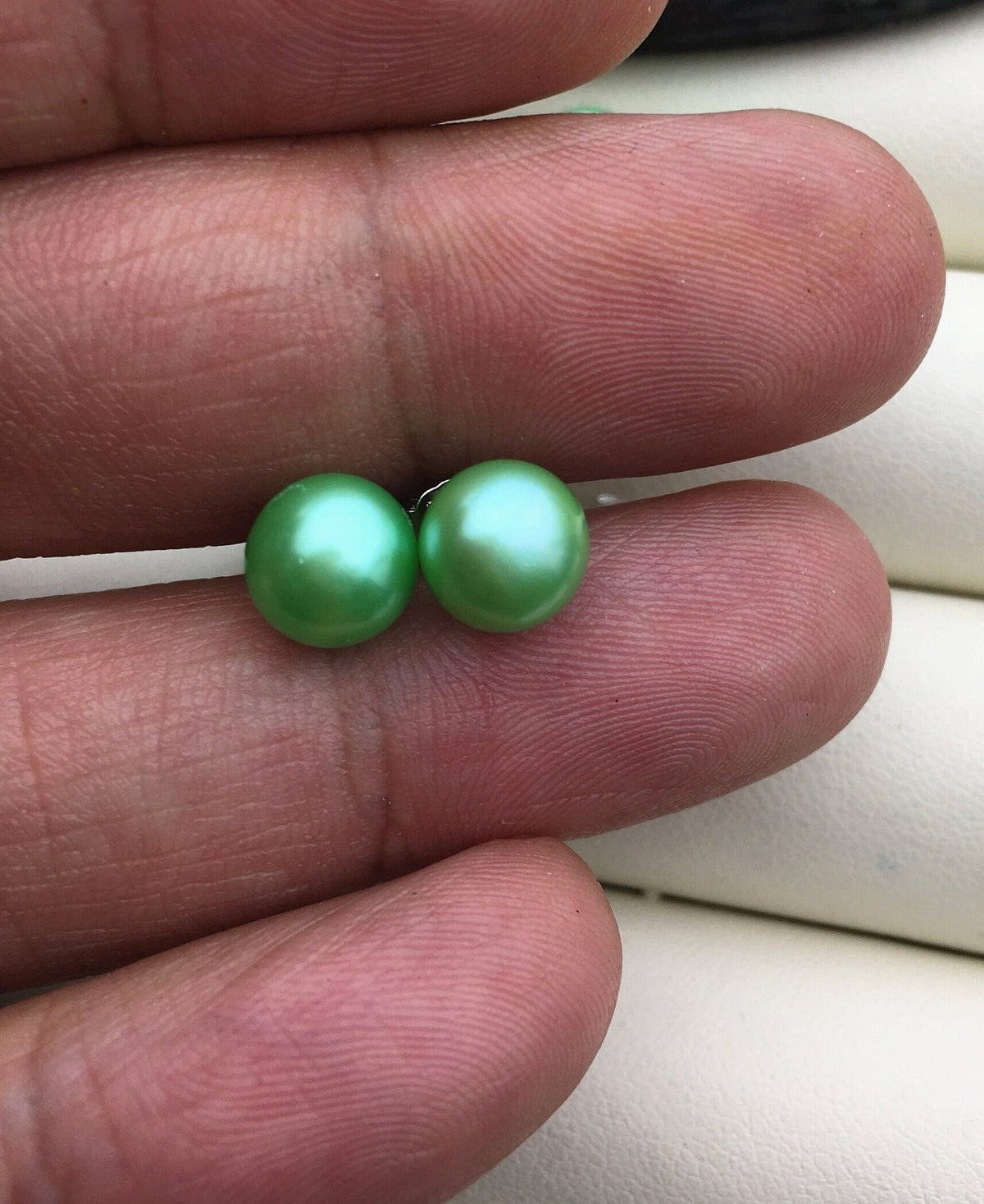 AAA 8-8.5mm Green Button Round Pearl stud earrings,Sterling Silver,SE1-022