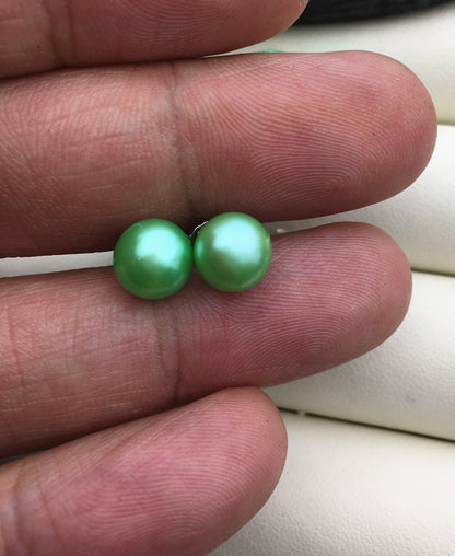 AAA 8-8.5mm Green Button Round Pearl stud earrings,Sterling Silver,SE1-022