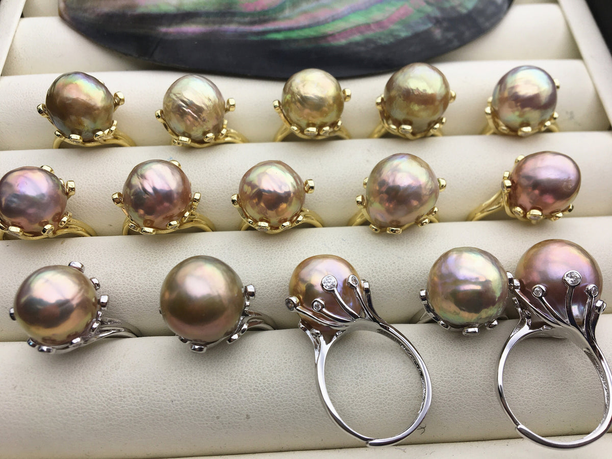 AAA Natural Rainbow Big Edison Pearl rings,Sterling Sliver Ring,affordable engagement rings,pearl wedding rings,promise rings for her,R1-T12