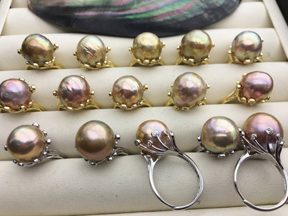AAA Natural Rainbow Big Edison Pearl rings,Sterling Sliver Ring,affordable engagement rings,pearl wedding rings,promise rings for her,R1-T12