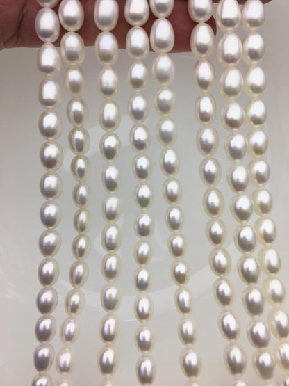 AAA 6.3-7.3mmx8.5-9.5mm white rice freshwater pearls,LR7-3A-78