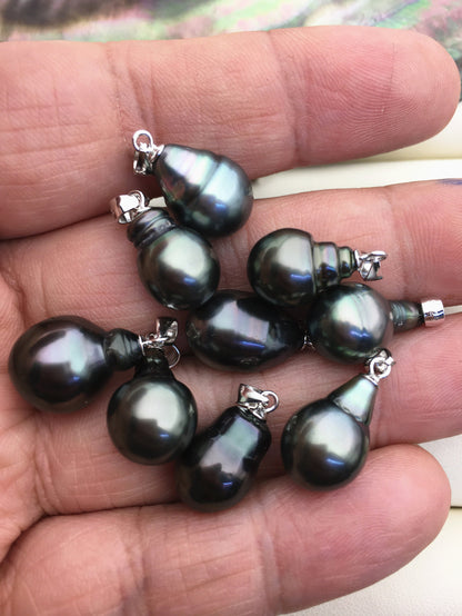 1pc 8-12mm Teardrop Tahitian Pearl Pendant, Sterling silver Pendant,natural color sea pearl,pearl necklace - NC1-089
