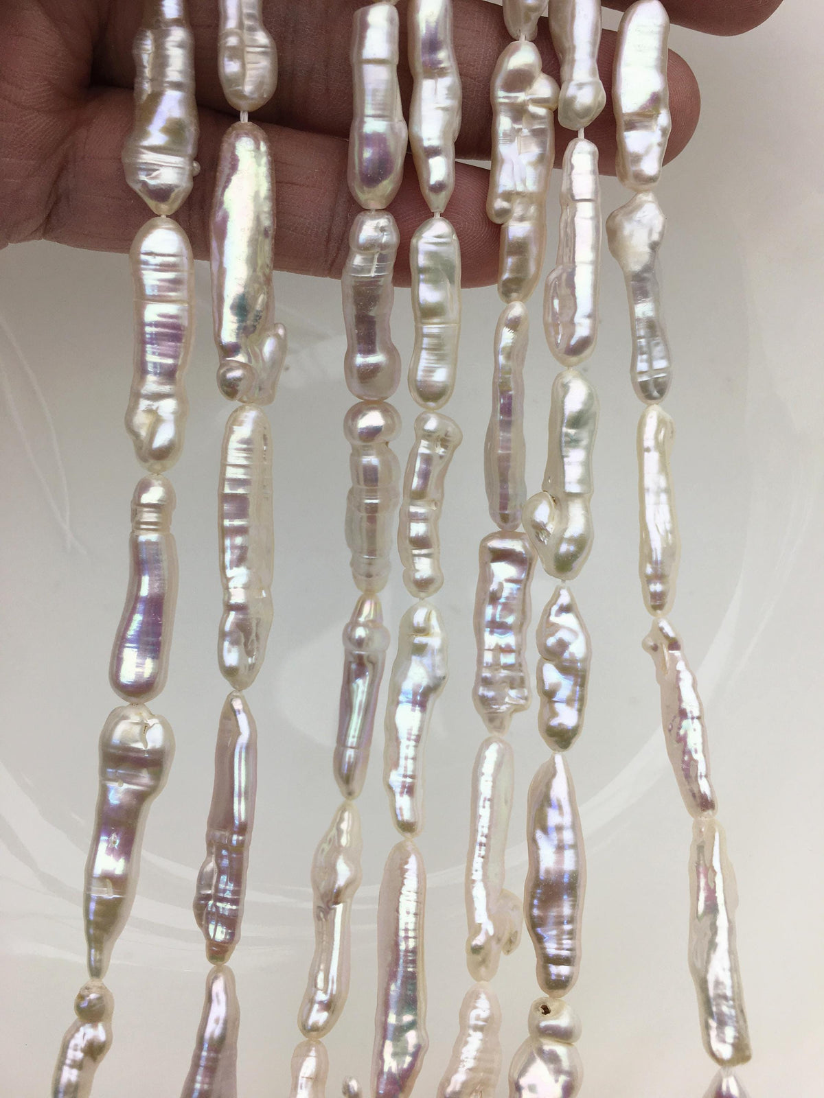 15.5'' AA+ 4-7mm White Toothpick pearls,ZS-80-18