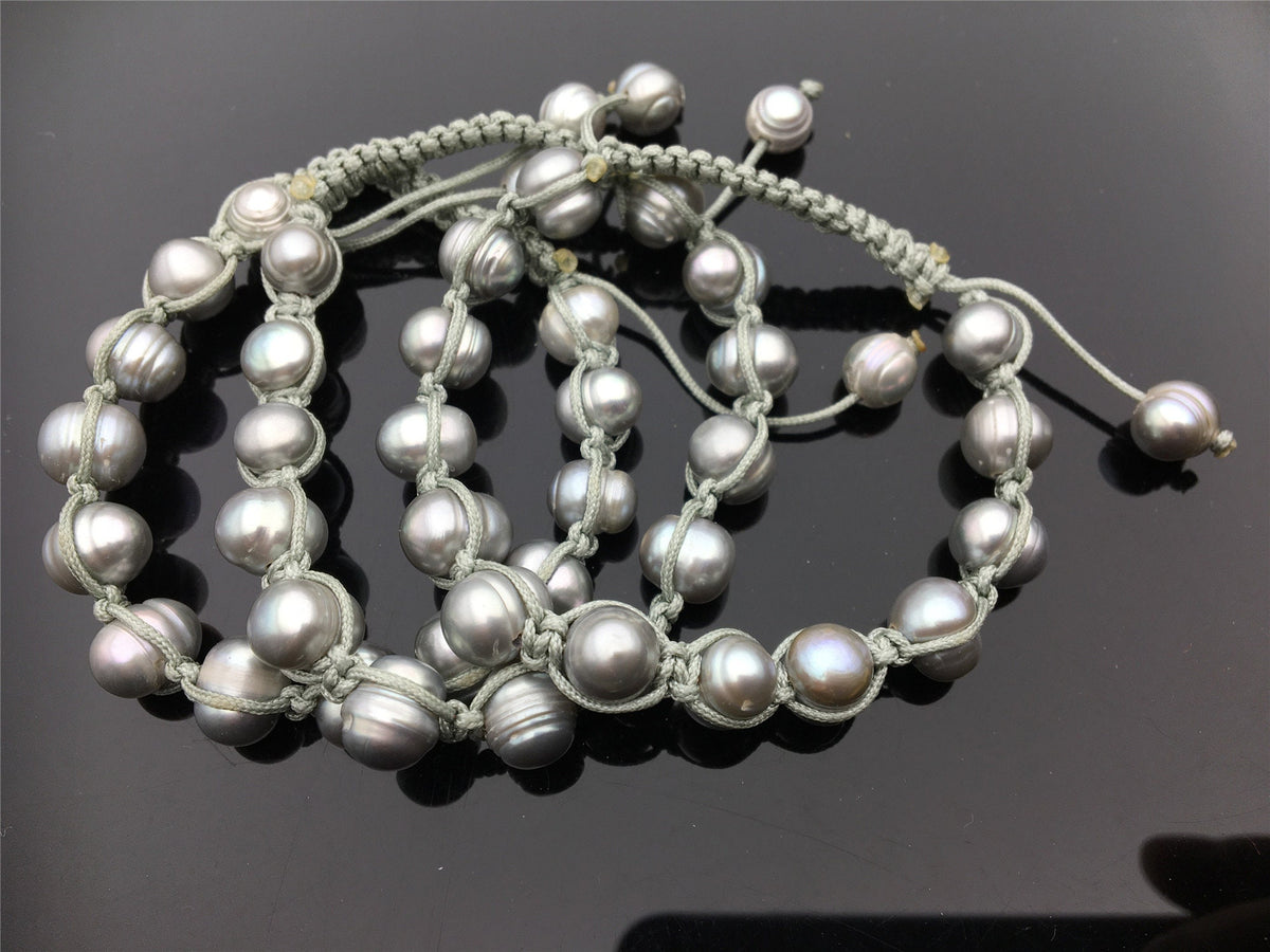 11mm big Gray pearl thread bracelet,adjust length,pearl bracelet, knotted freshwater pearl bracelet,Pearls Bracelet,B8-012
